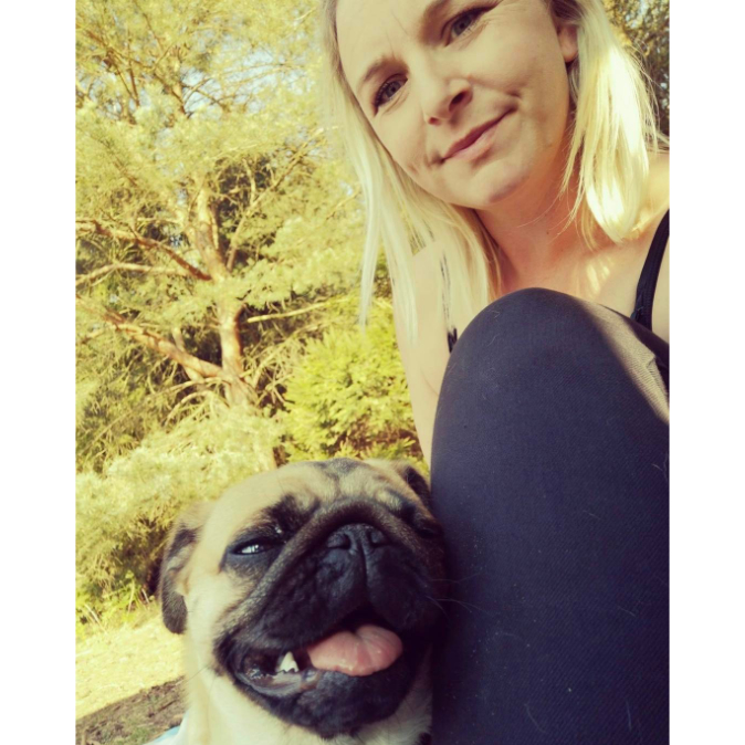 Vicki with Nancy Pug at Village Pets Kennels